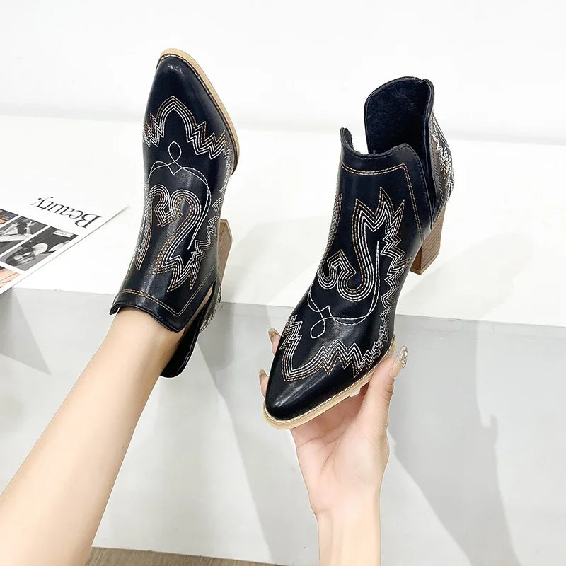 Shoes for Women 2023 Fashion Slip on Women's Boots Autumn Pointed Toe Solid High Heels Roman Short Barrel Large Size Naked Goth