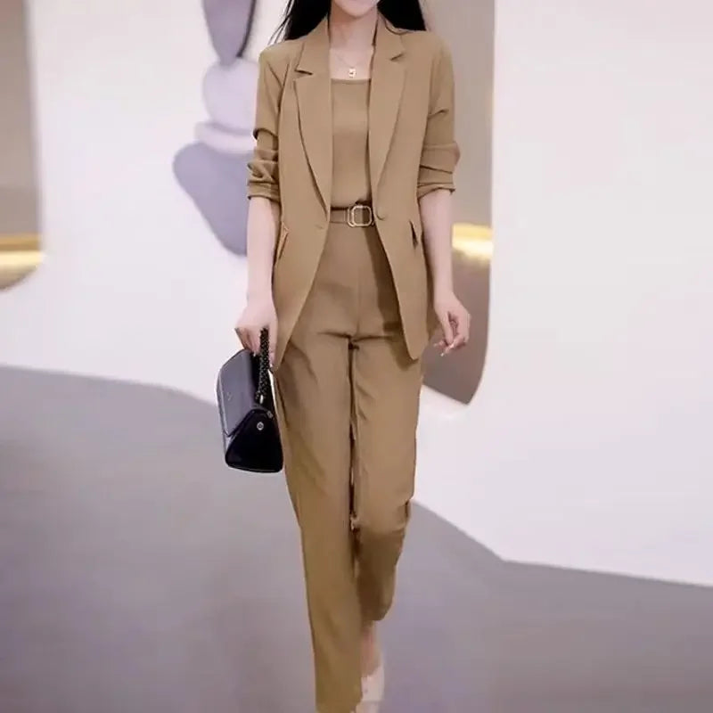 Women's 2026 Spring Autumn New Fashion Professional Suit Korean Elegant Casual Blazers Jacket+suspender+pants Three Piece Suits