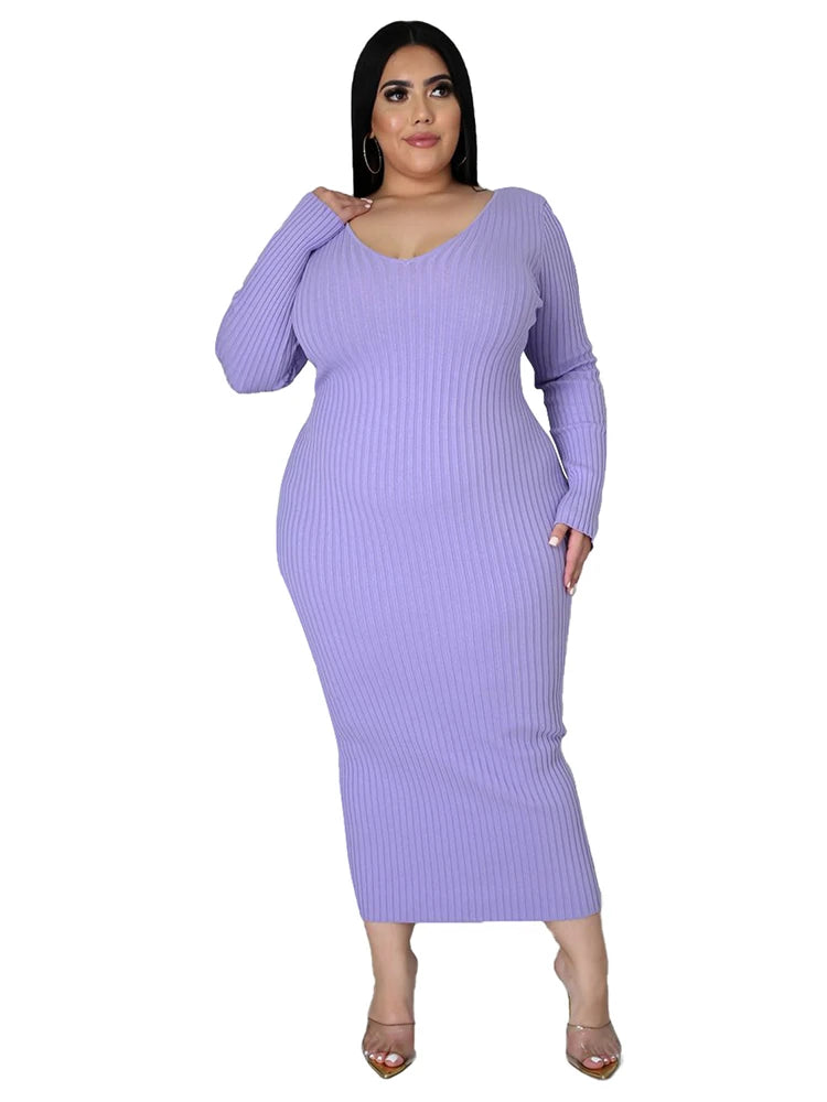 Ladies Knitted Sweater Dress Midi Dress Long Sleeves Chic and Elegant Plus Size Dresses for Women 4xl 5xl
