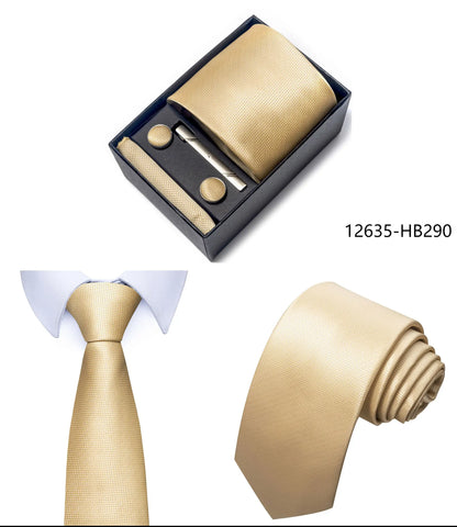 Luxury Brand 8 cm Tie Handkerchief Cufflink Clip Set For Men Wedding Gravata Suit Accessories Holiday Gift Box