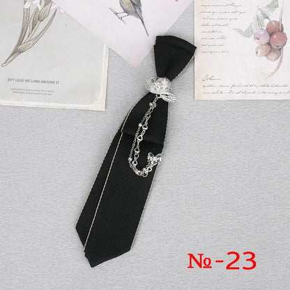 Hand Made Black Ribbon Tie Crystal Rhinestone Jewelry Men Shirts Hot New Girl Boys Collar Neck Ties School Uniform Women Necktie