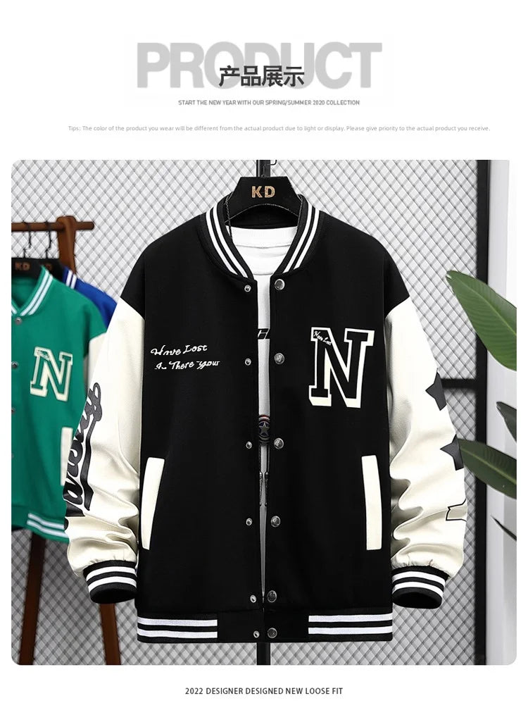 Trendy Baseball Jacket For Men Casual Loose Fit High School Student Hip Hop Style Couples Coat Spring Autumn Season