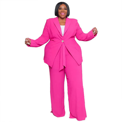 Fashionable Temperament Professional Woman Pants Suit Plus Size Blazer Casual Long-sleeved Trousers Lace-up Two-piece Suit