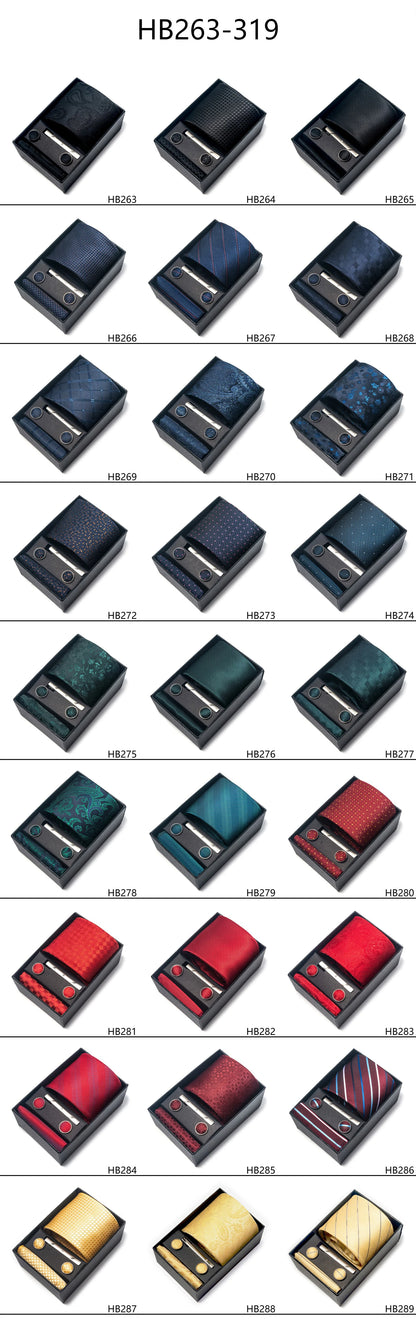 Luxury Brand 8 cm Tie Handkerchief Cufflink Clip Set For Men Wedding Gravata Suit Accessories Holiday Gift Box