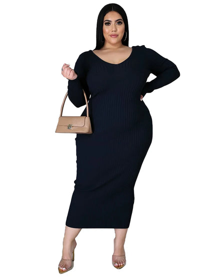 Ladies Knitted Sweater Dress Midi Dress Long Sleeves Chic and Elegant Plus Size Dresses for Women 4xl 5xl