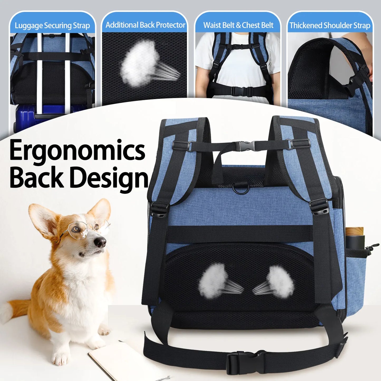 Petskd Pet Backpack Carrier Southwest Airline Approved Cat Travel Backpack for Small Dog Carrier Bag with Safety Lock Zipper