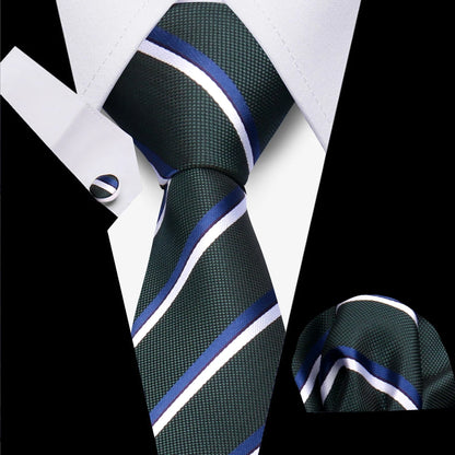 Classic Elegant Ties For Men Fashion Gifts Striped Solid Necktie Handchief Cufflink 3 Pcs Set Wedding Business Suit Accessories
