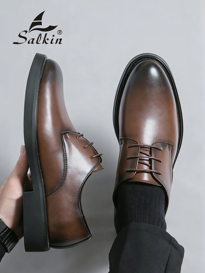 Classic Men Dress Shoes Lace Up Derby Shoes Formal Business Lesther Shoes Anti Slip Wear-resistant Office Daily Casual Shoes