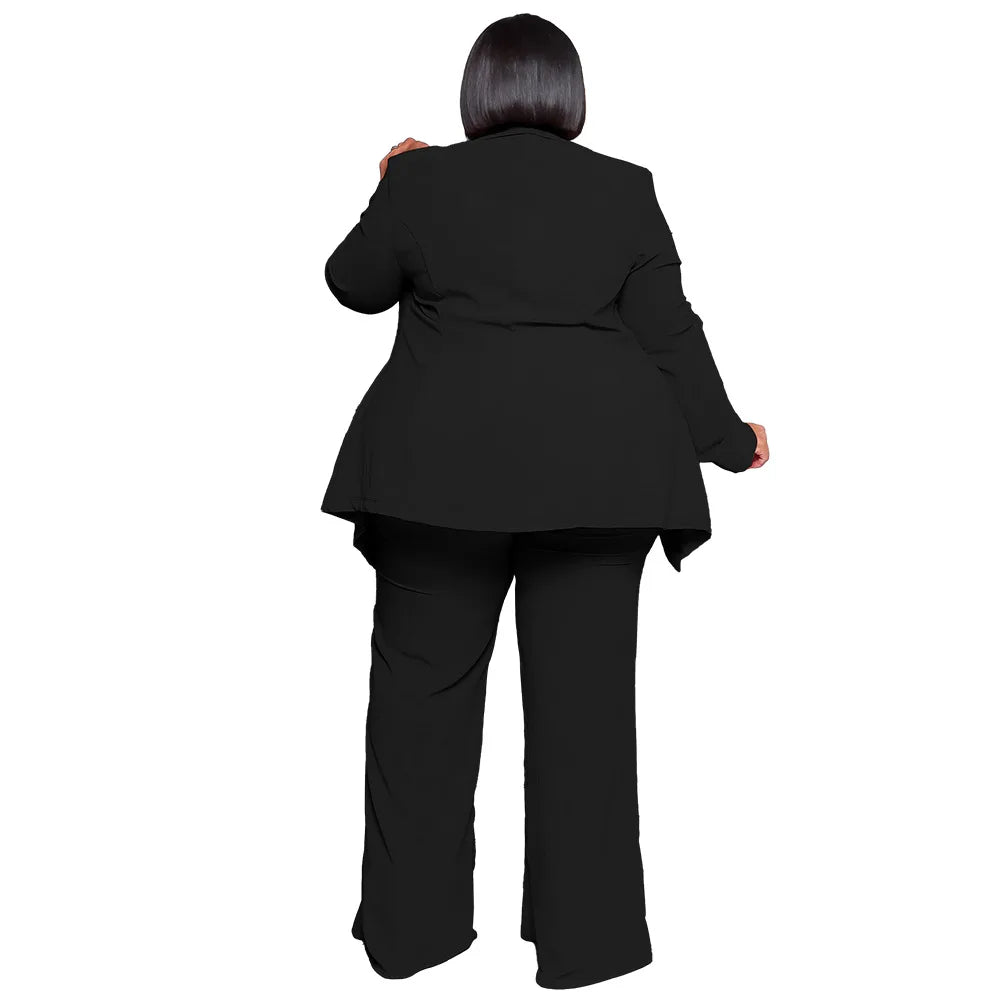 Fashionable Temperament Professional Woman Pants Suit Plus Size Blazer Casual Long-sleeved Trousers Lace-up Two-piece Suit