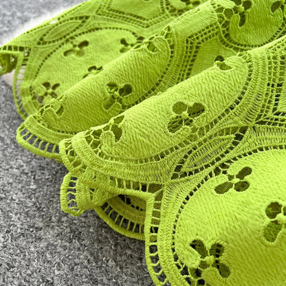 Spring French Vacation Fashion Dress Women Buttons Hook Flower Hollow Out Design 2025 High Quality Lace Ruffles Long Dress