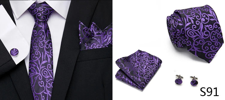 Hot Sale Holiday Gift Tie Pocket Squares Cufflink Set Necktie Dot Man Dark Grey Wedding Accessories Performance
