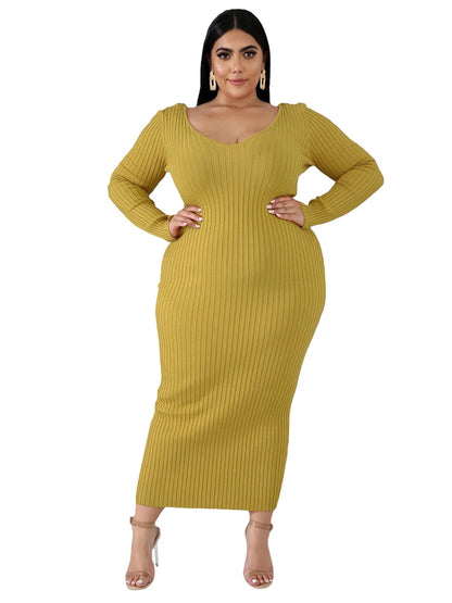 Ladies Knitted Sweater Dress Midi Dress Long Sleeves Chic and Elegant Plus Size Dresses for Women 4xl 5xl
