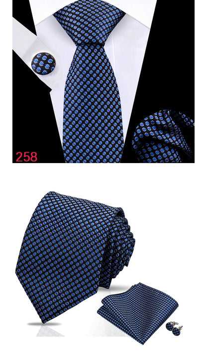 Luxury Plaid Tie For Mens Necktie Handkerchief Pocket Square Cufflinks Set Jacquard Woven Ties Wedding Business Accessories
