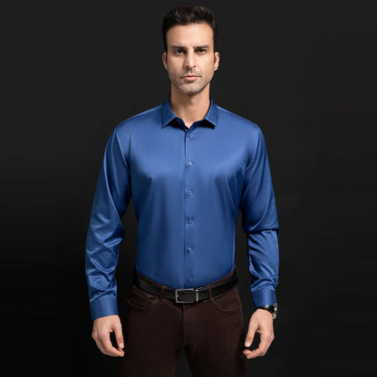 Quality Smooth Soft Anti-Wrinkle Men Shirts Long Sleeve Dress Shirts For Male Slim Social Business Blouse Solid Color Shirt 6XL