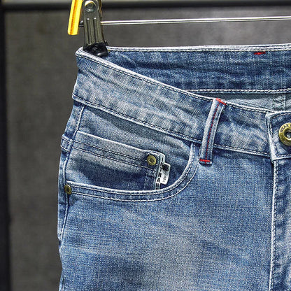 Men Stretch Slim Ripped Jeans Hip Hop Streetwear Korean Vintage Distressed Little Feet Pants Personality Male Trousers