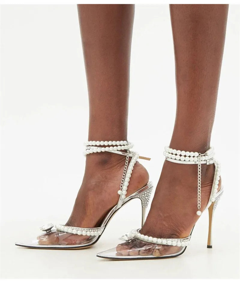 Clearance!!! Luxury Rhinestones Transparent PVC High quality Women Pumps Sandals Fashion Summer Stiletto High heels Party Shoes