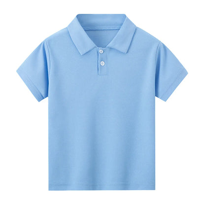 Children's solid color POLO shirt boy handsome fashion sports T-shirt girl lapel casual and comfortable half sleeve.