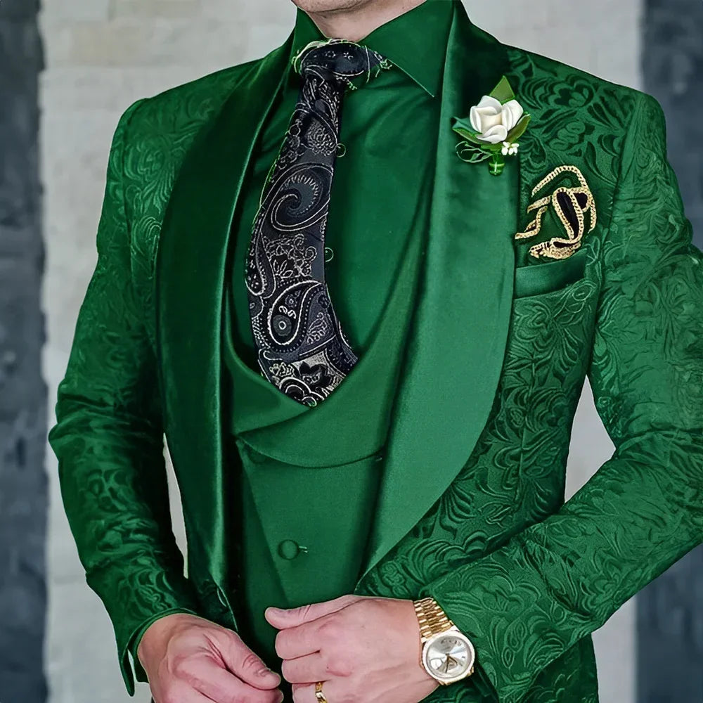 Jacquard Men's 3-piece Suit Set Formal Party Dress Groom Tuxedo High Quality Elegant Men Terno Masculino  Costume Homme Mariage