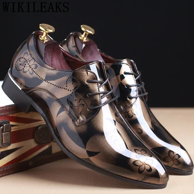 Office Men's Dress Shoes - Floral Pattern, Leather Luxury Fashion Groom Wedding Shoes, Oxford Style
