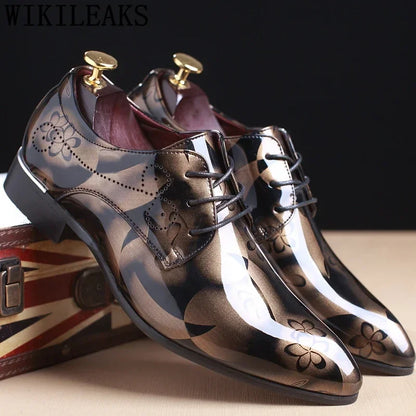Office Men's Dress Shoes - Floral Pattern, Leather Luxury Fashion Groom Wedding Shoes, Oxford Style