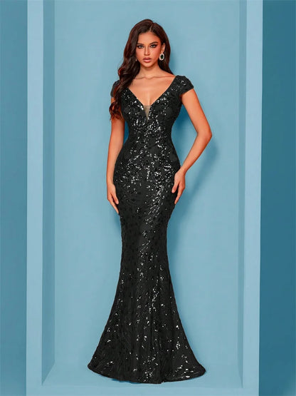 Lucyinlove Elegant Champagne Evening Dress For Women Long 2025 Luxury Mermaid Formal Sequins Prom Wedding Party Cocktail Dresses