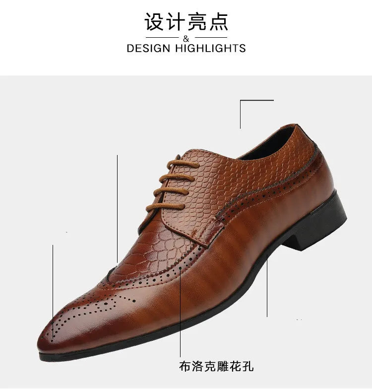 Business Casual Formal Lace-up Leather Shoes Men British Oxford Breathable Hombre Shoes Plus Size Office Wedding Flat Male Black