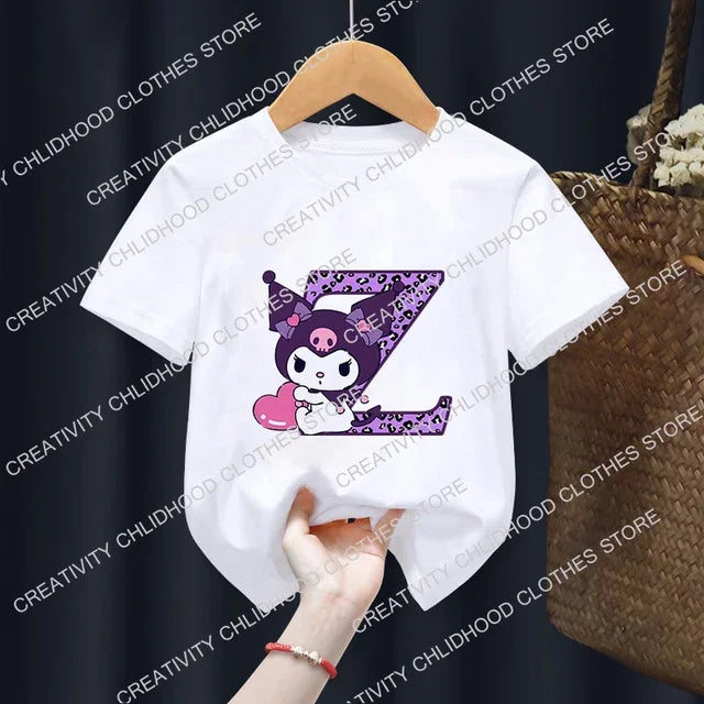 Kuromis Children T-Shirt Letter A B C D Cartoons Kid Tee Shirts Anime Kawaii Tops Casual Clothes Boy Girl Fashion Short Sleeve