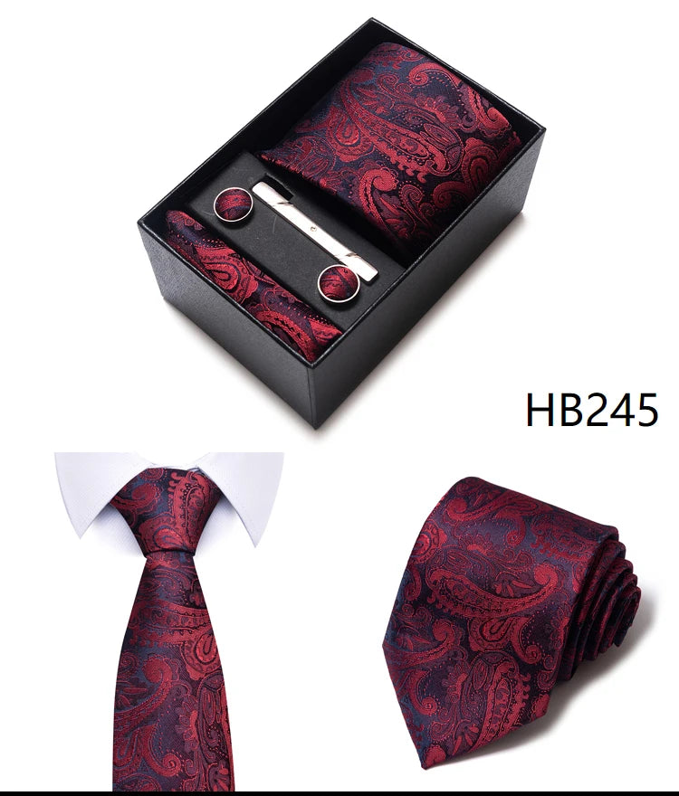 Mix Colors Wholesale 2023 New Style Wedding Gift Tie Pocket Squares Set Necktie Box Men Fit Wedding Blue Paisley