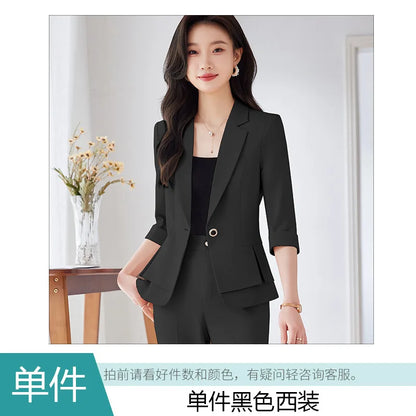 2024 Summer New Women's Petite Casual Seven-Half Sleeve Professional Workwear Purple Thin Suit Jacket Pants Set