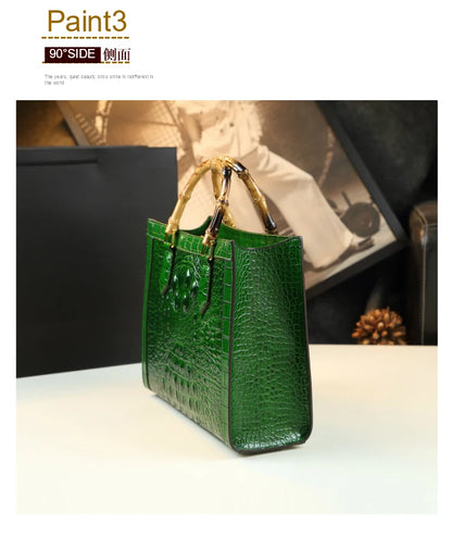 Crocodile Pattern Leather Women's Handbags Bamboo Handle Portable Tote Bag Mom Tide Shoulder Messenger Bags 2025 New Fashion