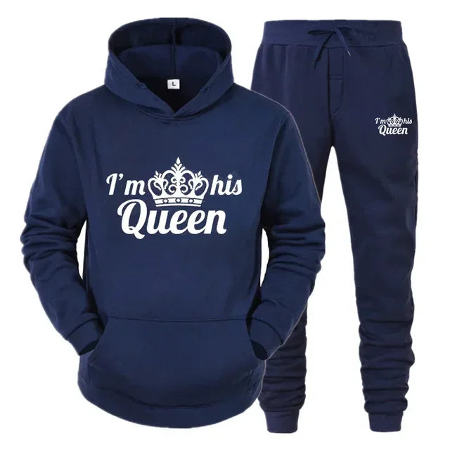 Lover Tracksuit Hoodies Printing QUEEN KING Couple Sweatshirt Hooded Clothes Hoodies Women 2 Piece Set Men Women Sportwear