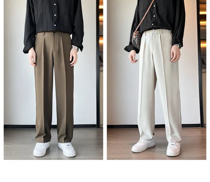 Spring Summer Men Suit Pants Wide Leg Long Drape Trousers Fashion Streetwear Clothing Solid Stretch Waist Oversize Pants Black