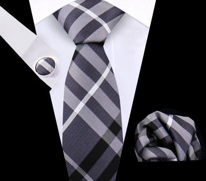Luxury Plaid Tie For Mens Necktie Handkerchief Pocket Square Cufflinks Set Jacquard Woven Ties Wedding Business Accessories