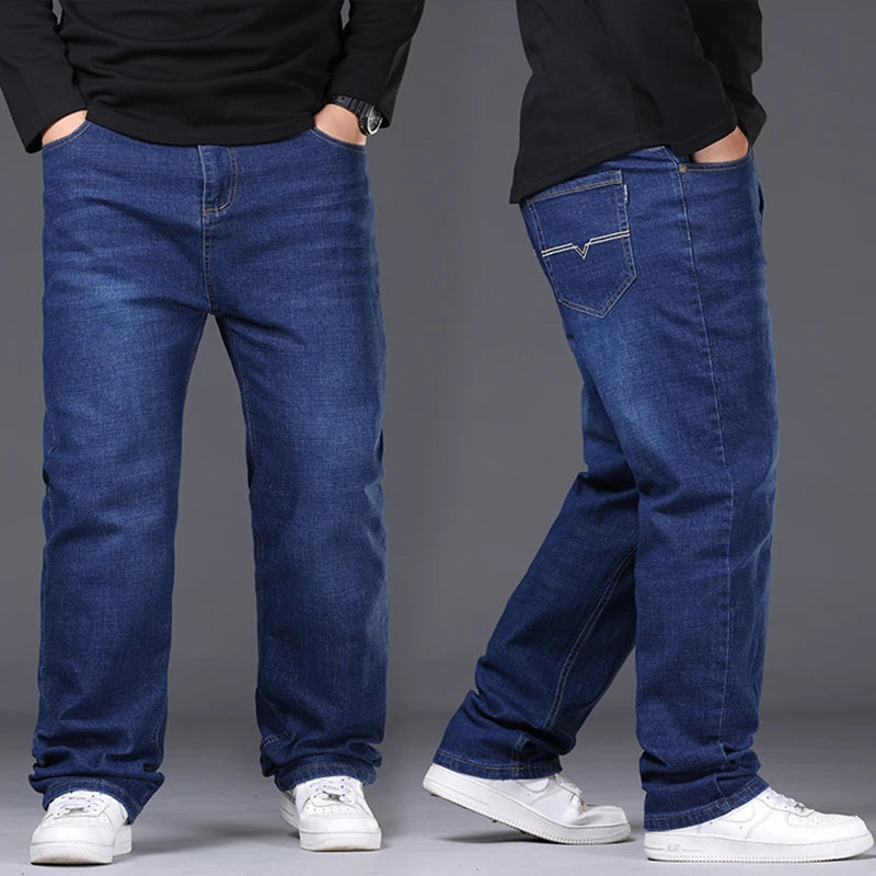 Men's Plus Size Denim Jeans | Sizes 48-50, 300KG Capacity | Casual Fashion, Business Style, Elastic Loose Fit