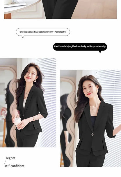 2024 Summer New Women's Petite Casual Seven-Half Sleeve Professional Workwear Purple Thin Suit Jacket Pants Set