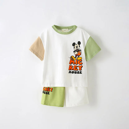 New 2024 Cartoon Tracksuits Casual Sports Two Piece Summer Boys Clothing Trendy Outdoor Wear Babies Printing T-shirt+Shorts