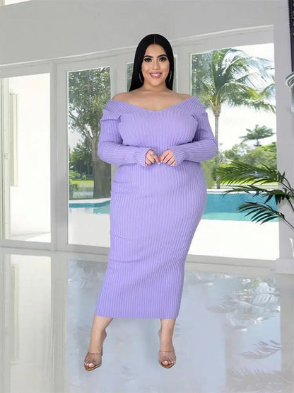 Ladies Knitted Sweater Dress Midi Dress Long Sleeves Chic and Elegant Plus Size Dresses for Women 4xl 5xl