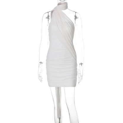 Tuularose Party Gathering Mini Dress Summer Sleeveless Backless Fluttering Mesh Dress Women's Sexy Fashion Wrap Mini Dresses