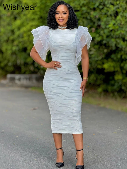 New Women’s Slim Fit Bodycon Dress | O Neck, Ruffle Sleeves, and Package Hips | Office Fashion, Evening & Party Gown