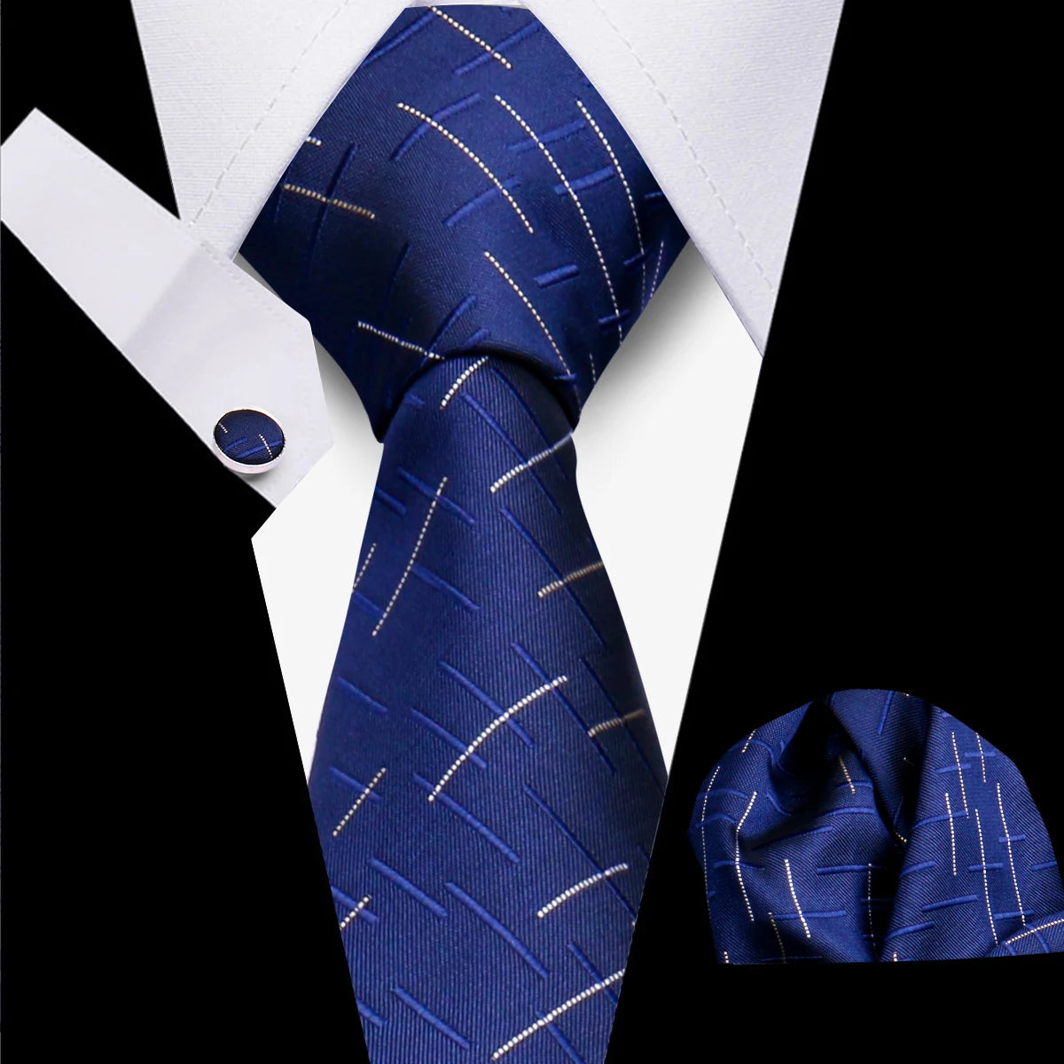 Classic Elegant Ties For Men Fashion Gifts Striped Solid Necktie Handchief Cufflink 3 Pcs Set Wedding Business Suit Accessories