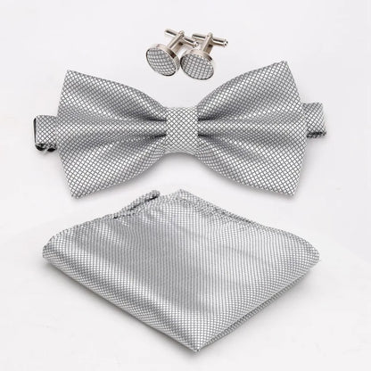 Multicolor Bowtie Pocket Square Cufflinks Sets Classic Solid Color  Bowtie Wedding Party Formal Gift Plaids Adjust Neck Bow Tie
