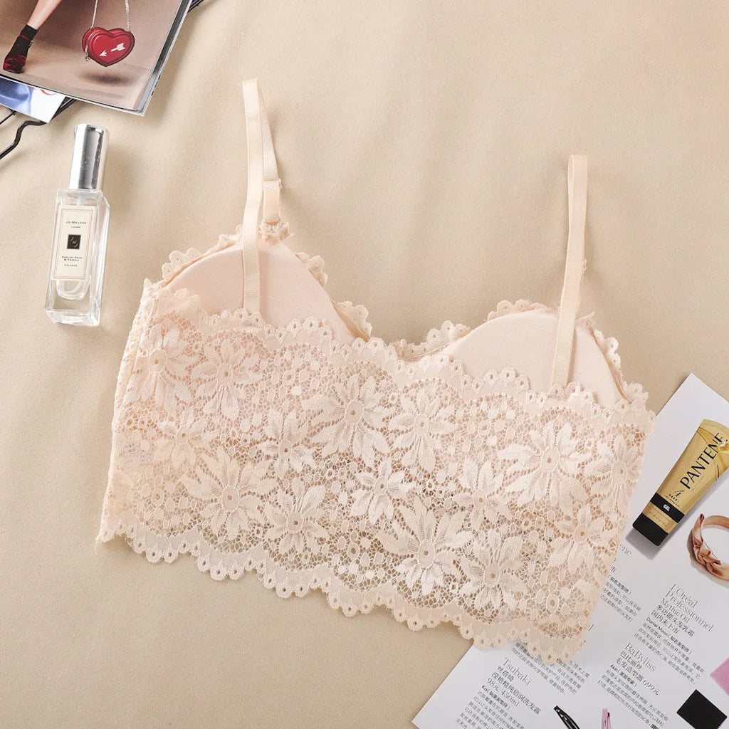 Women Flower Lace Bras Top Comfortable Bralette Solid Color Sexy Underwear Vest Female Hollow Out Wireless Lingerie Seamless Bra