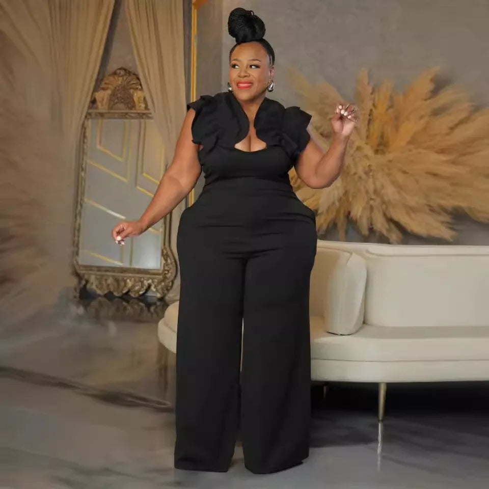 Plus Size Women Clothes Jumpsuit Summer Clothes Black Urban Leisure Bodysuit New 2024 Wide Leg Jumpsuit