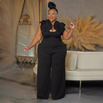Plus Size Women Clothes Jumpsuit Summer Clothes Black Urban Leisure Bodysuit New 2024 Wide Leg Jumpsuit