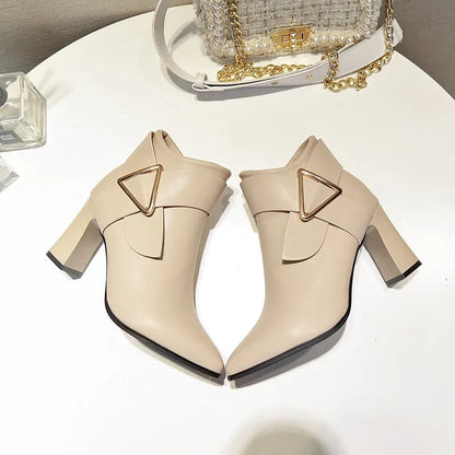 Women's Sexy Heels 2024 Autumn Winter Platform Buckle Pointed Ankle Boots Fashion High Quality Designer Women's Boot Botas Mujer