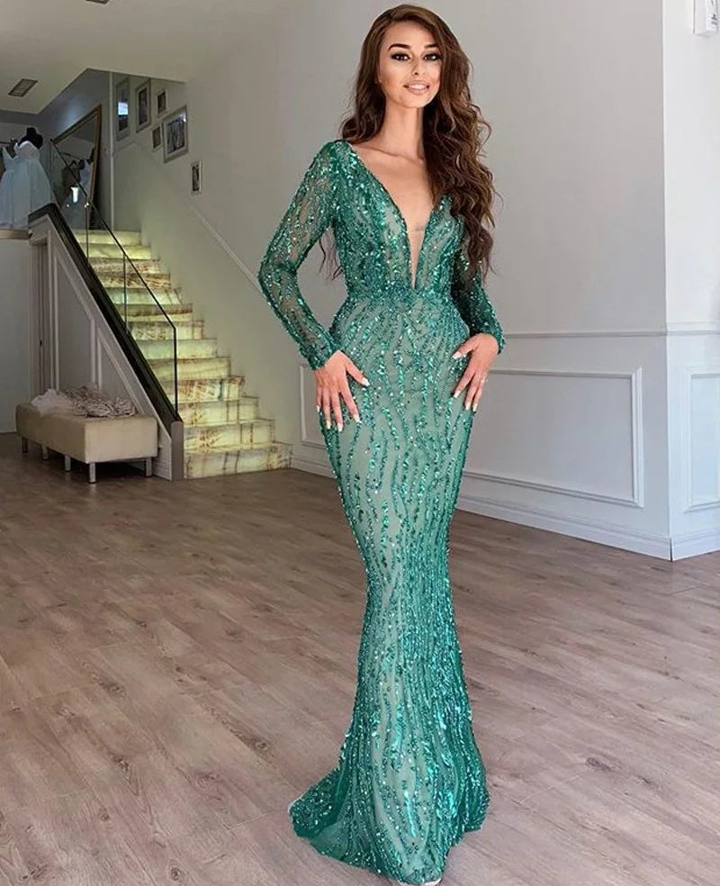 Sequin Evening Party Long Dress Women Autumn Winter 2023 Clothing Sexy V-neck Wedding Formal Dresses Slim Bridesmaid Vestidos