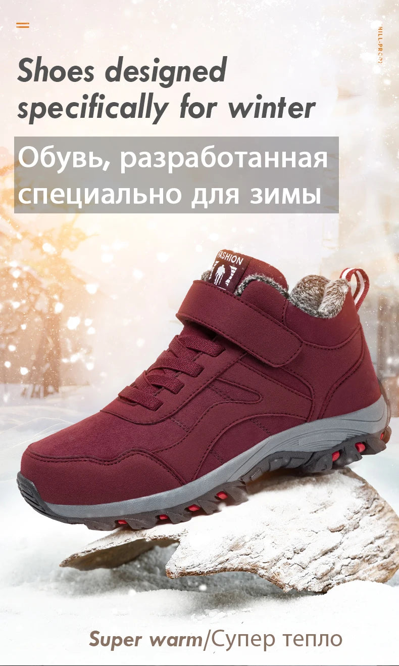 Warm Men Women Winter Boots With Fur Size 35-45 Snow Boots For Unisex Fashion Outdoor Sneakers Women Men Ankle Boots