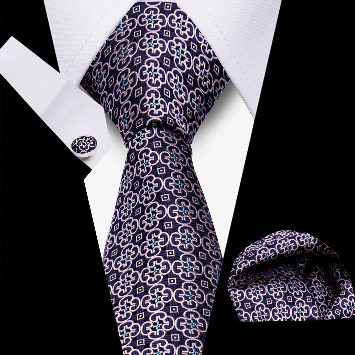Classic Elegant Ties For Men Fashion Gifts Striped Solid Necktie Handchief Cufflink 3 Pcs Set Wedding Business Suit Accessories