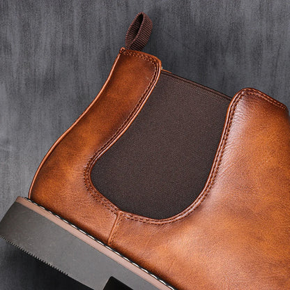 Men's Retro Classical Chelsea Boots Men British Patina Fashion Leather Ankle Boot Mens Casual Short Boots High-Top Shoes