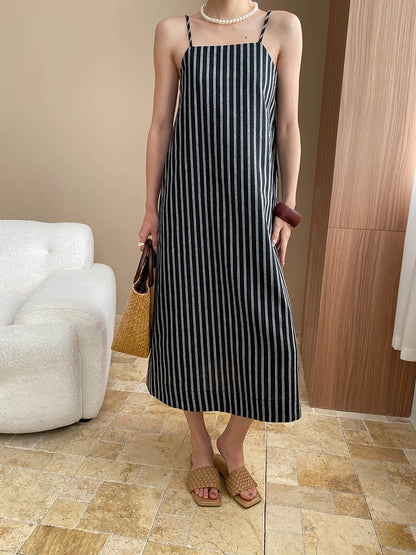 Spring and summer women's casual striped loose suspender dress